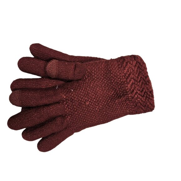 Womens NWT Knit Winter Gloves Burgundy Soft Warm‎ Lined Cozy Touchscreen Tips - Picture 1 of 7